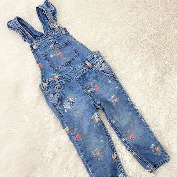 GAP Blue Floral Denim Overalls - Picture 1 of 5